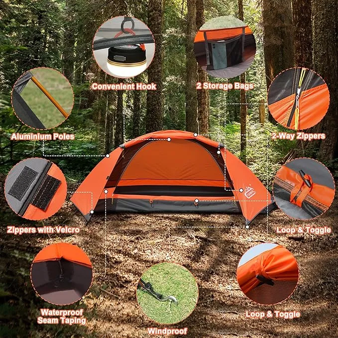 1 Person Tent for Camping Hiking Mountain Hunting Backpacking Tents 4 Season Resistance to Windproof Rainproof and Waterproof