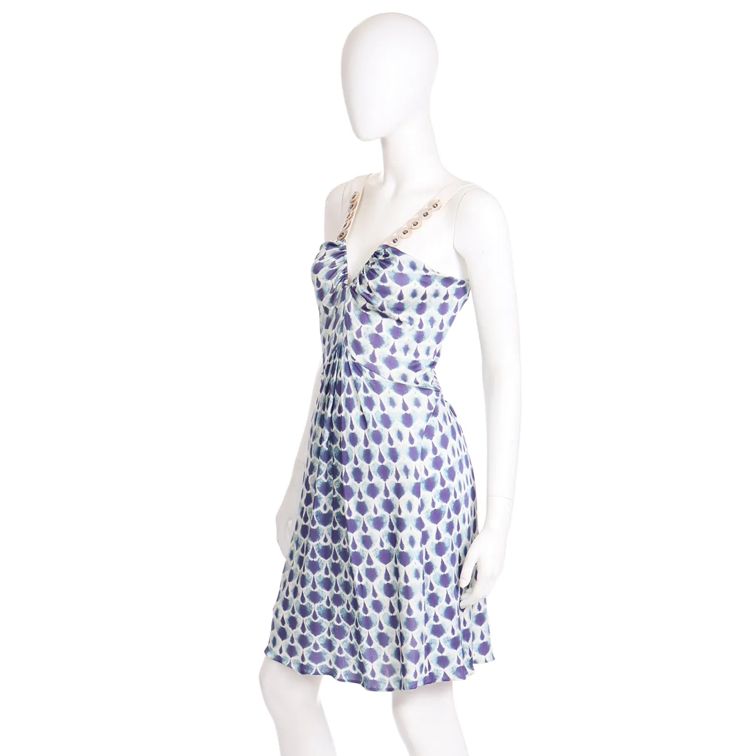 2000s Alberta Ferretti Vintage Blue & Purple Dress W Shell Rhinestone Accents