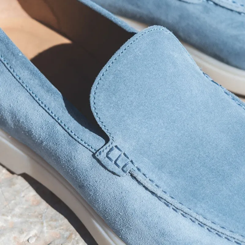 5 CM/1.95 Inches CMR CHAMARIPA Handcrafted Elevator Shoes For Men - Light Blue Suede Apron Toe Loafers