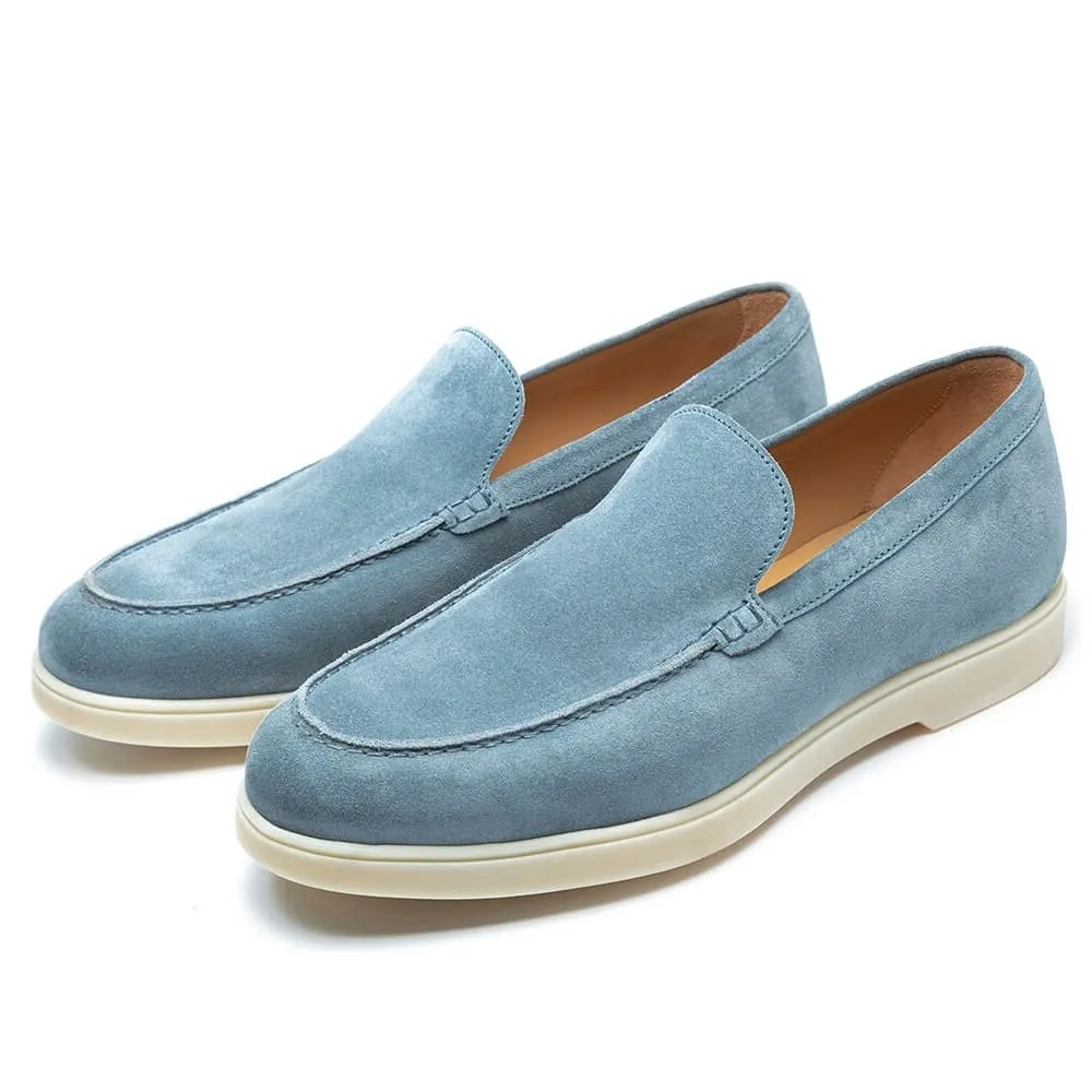 5 CM/1.95 Inches CMR CHAMARIPA Handcrafted Elevator Shoes For Men - Light Blue Suede Apron Toe Loafers