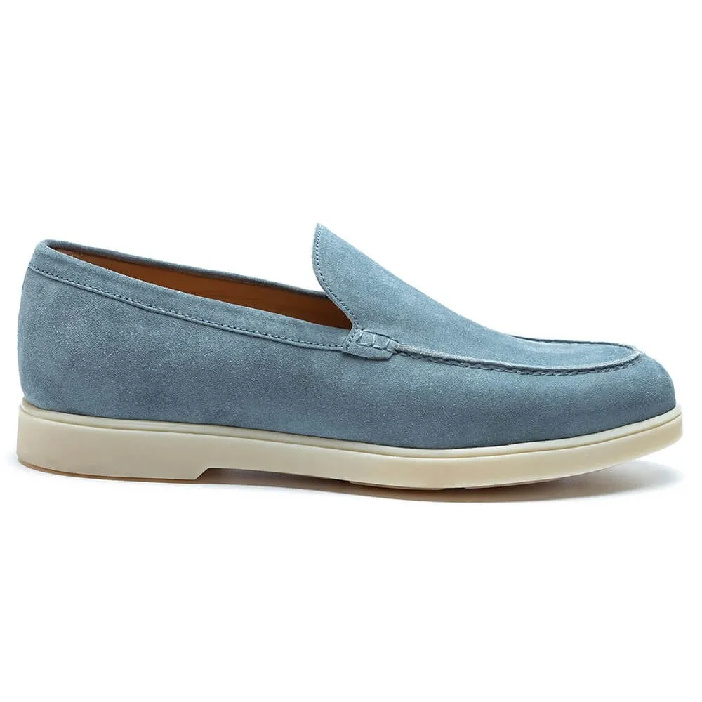 5 CM/1.95 Inches CMR CHAMARIPA Handcrafted Elevator Shoes For Men - Light Blue Suede Apron Toe Loafers