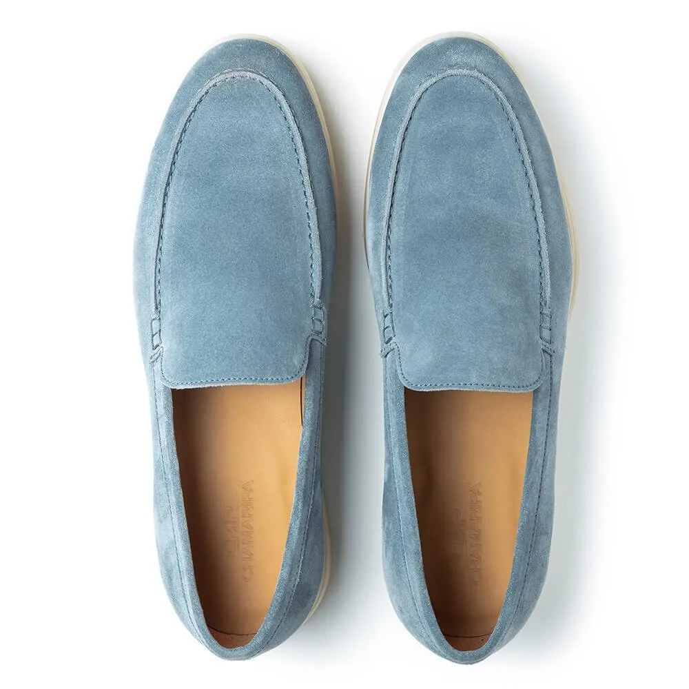 5 CM/1.95 Inches CMR CHAMARIPA Handcrafted Elevator Shoes For Men - Light Blue Suede Apron Toe Loafers