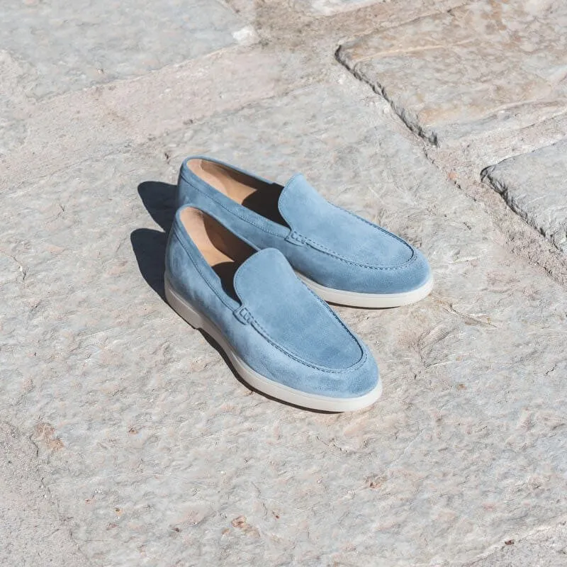 5 CM/1.95 Inches CMR CHAMARIPA Handcrafted Elevator Shoes For Men - Light Blue Suede Apron Toe Loafers