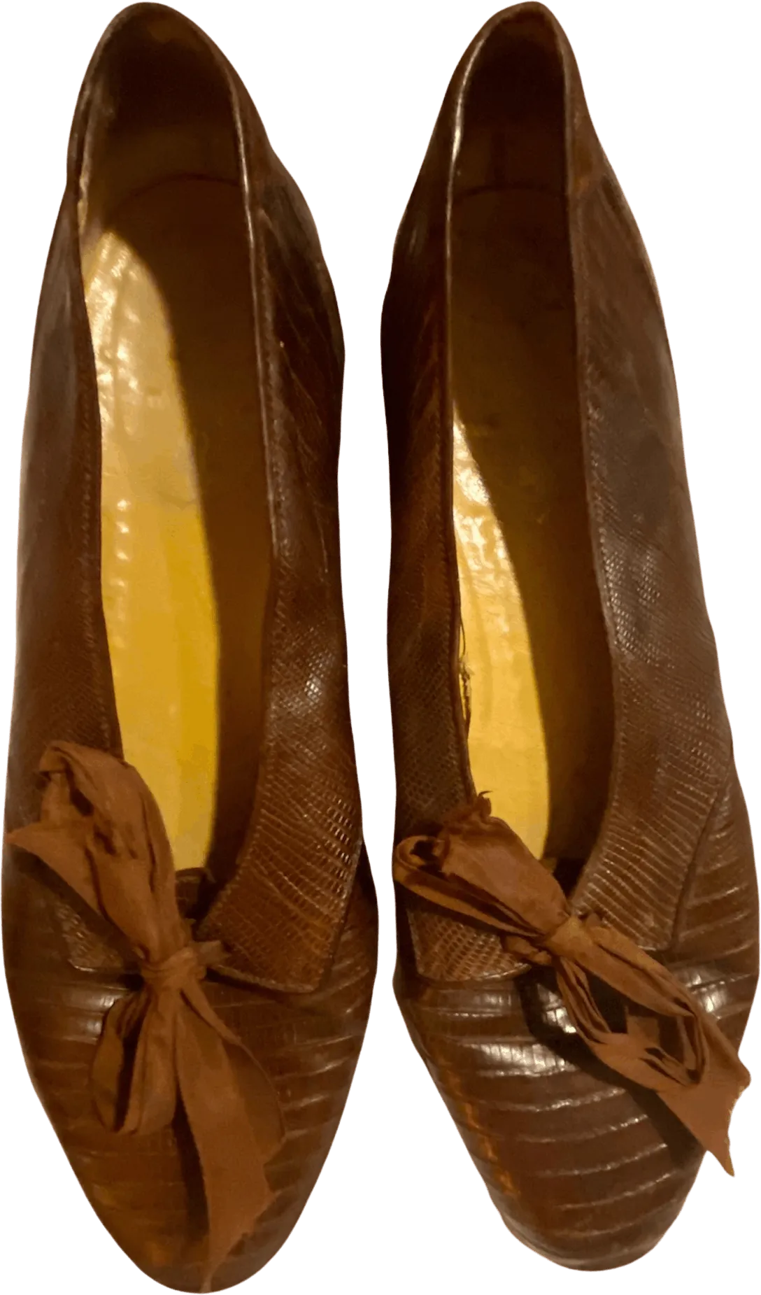 70s/80s R Lauren Couture Brown Lizard Withbowtie Loafers By Ralph Lauren