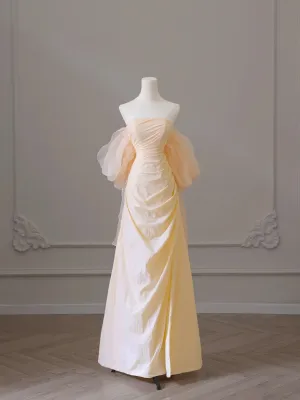 A-line Champagne Scoop Lace-up Party Dress, Champagne Long Prom Dress