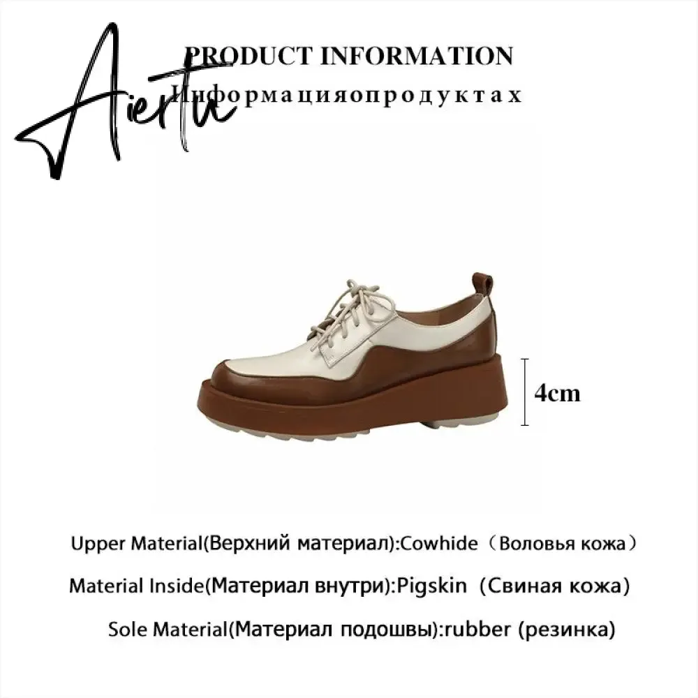 Aiertu  New Retro British Style Color Matching Platform Small Leather Shoes Casual Single Shoes Fashion Lace-up Women's Shoes