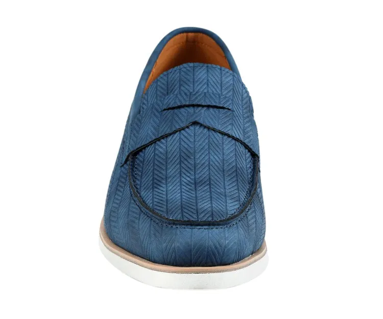 Amali Elias Blue Herringbone Loafers Men’s Casual Slip On