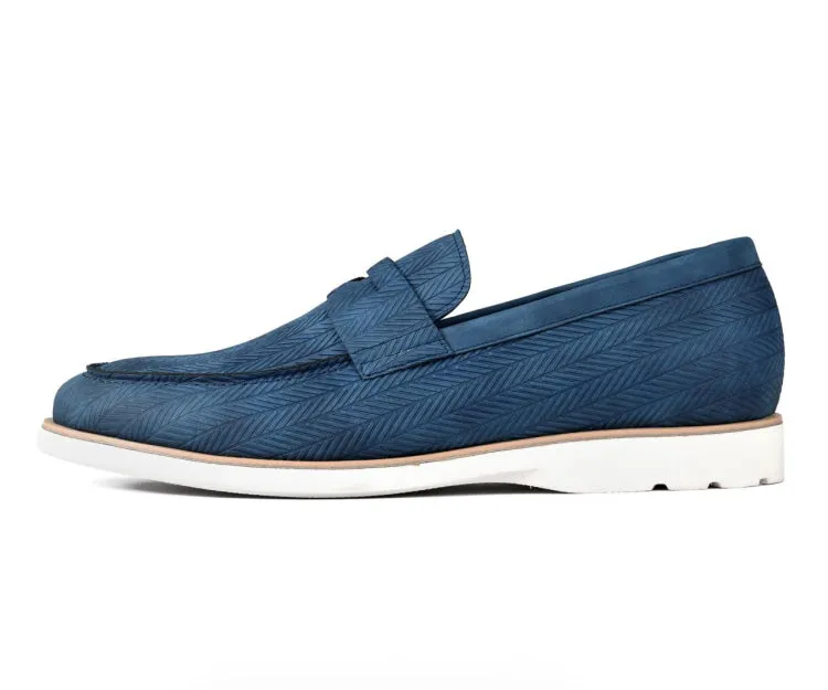 Amali Elias Blue Herringbone Loafers Men’s Casual Slip On