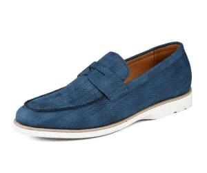 Amali Elias Blue Herringbone Loafers Men’s Casual Slip On