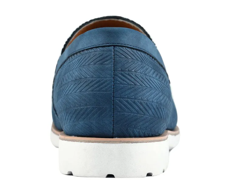 Amali Elias Blue Herringbone Loafers Men’s Casual Slip On