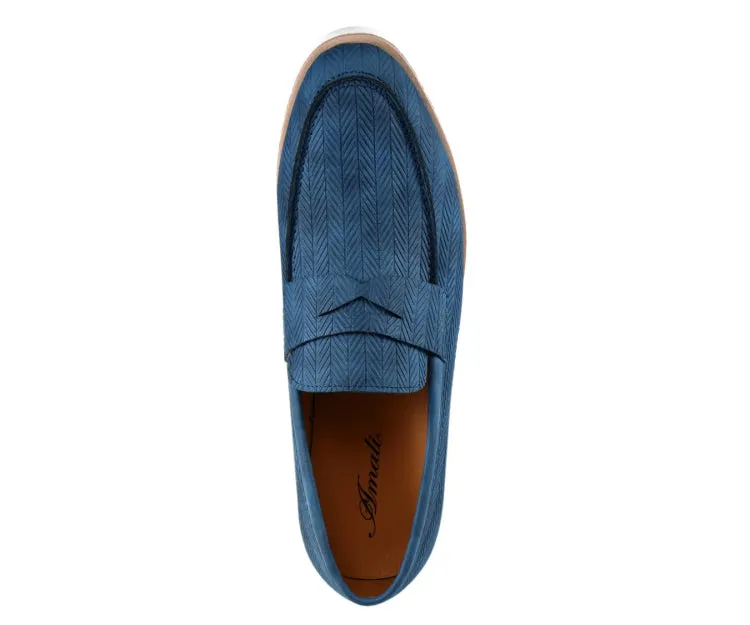 Amali Elias Blue Herringbone Loafers Men’s Casual Slip On