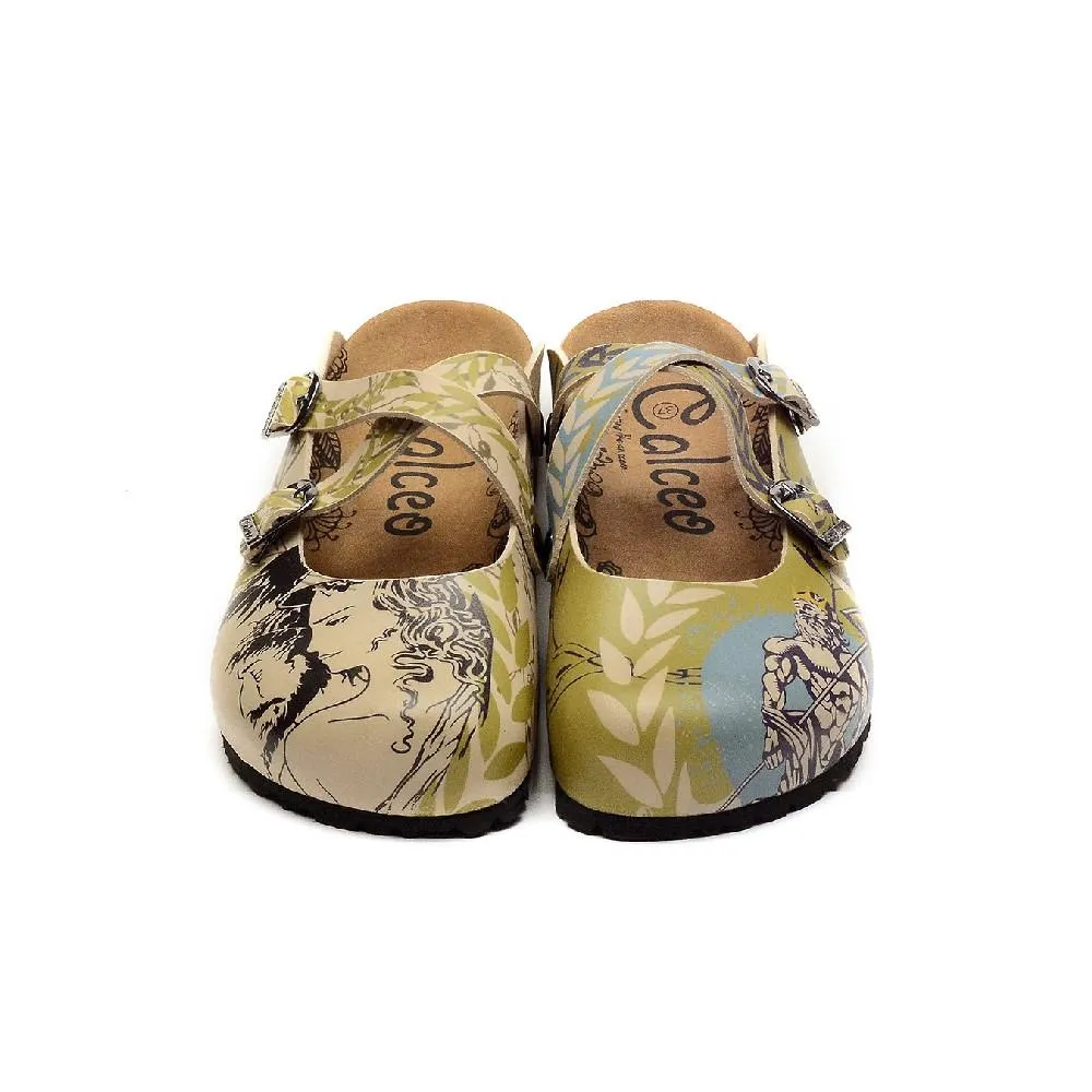 Beige & Green Man & Woman Clogs - CAL3208