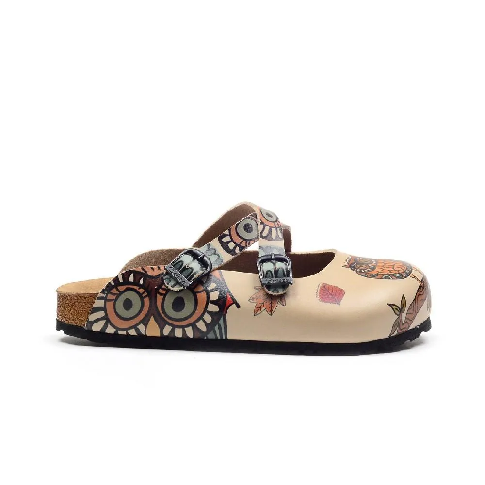 Beige & Orange Owl Clogs - CAL3202