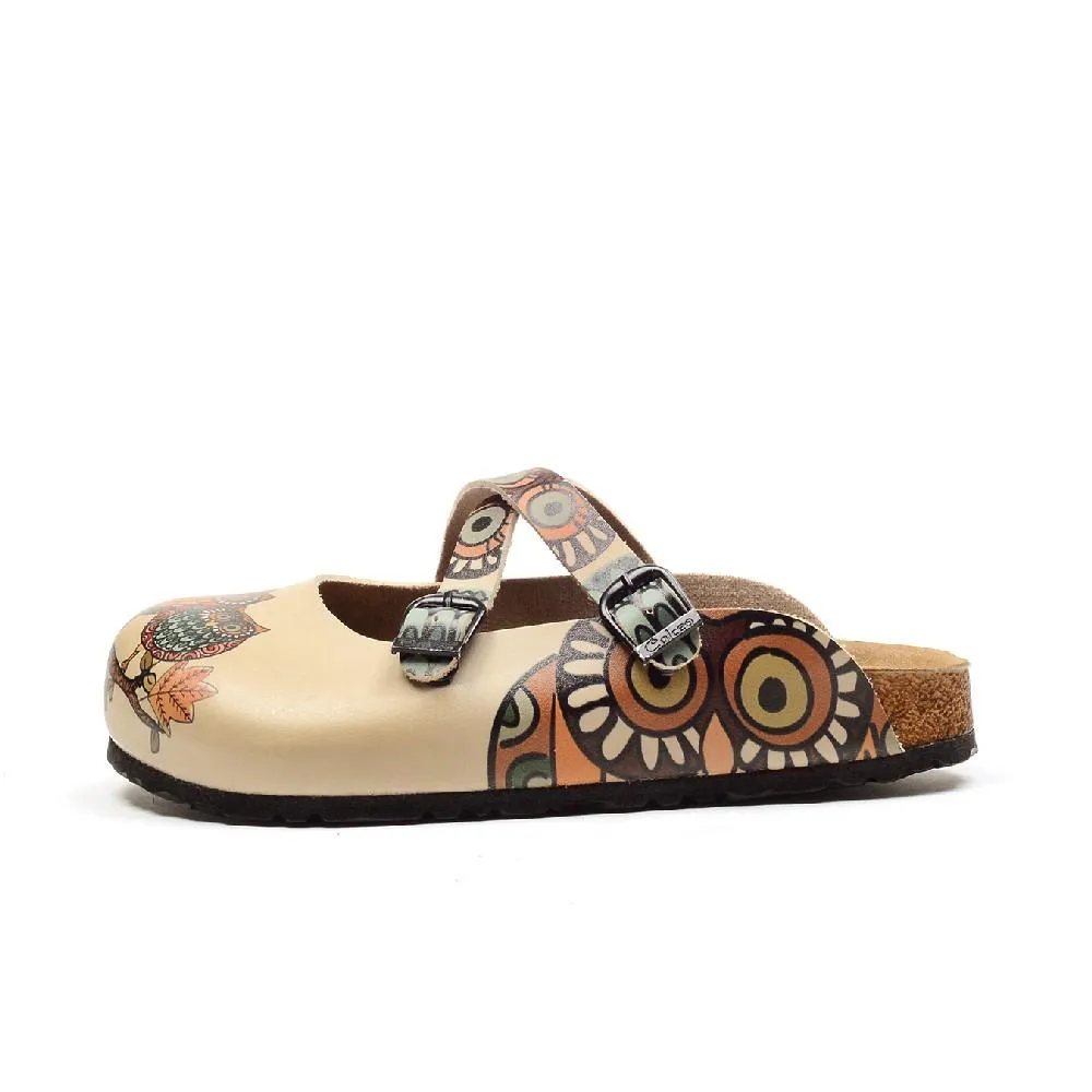 Beige & Orange Owl Clogs - CAL3202