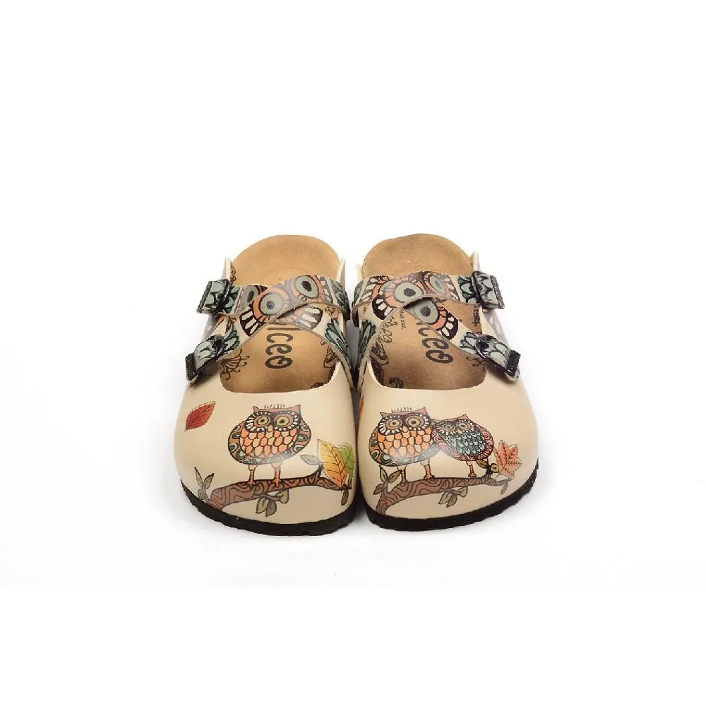 Beige & Orange Owl Clogs - CAL3202