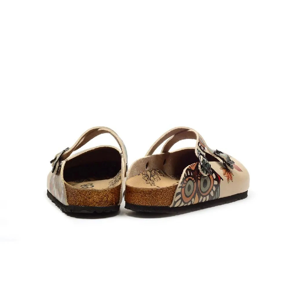 Beige & Orange Owl Clogs - CAL3202