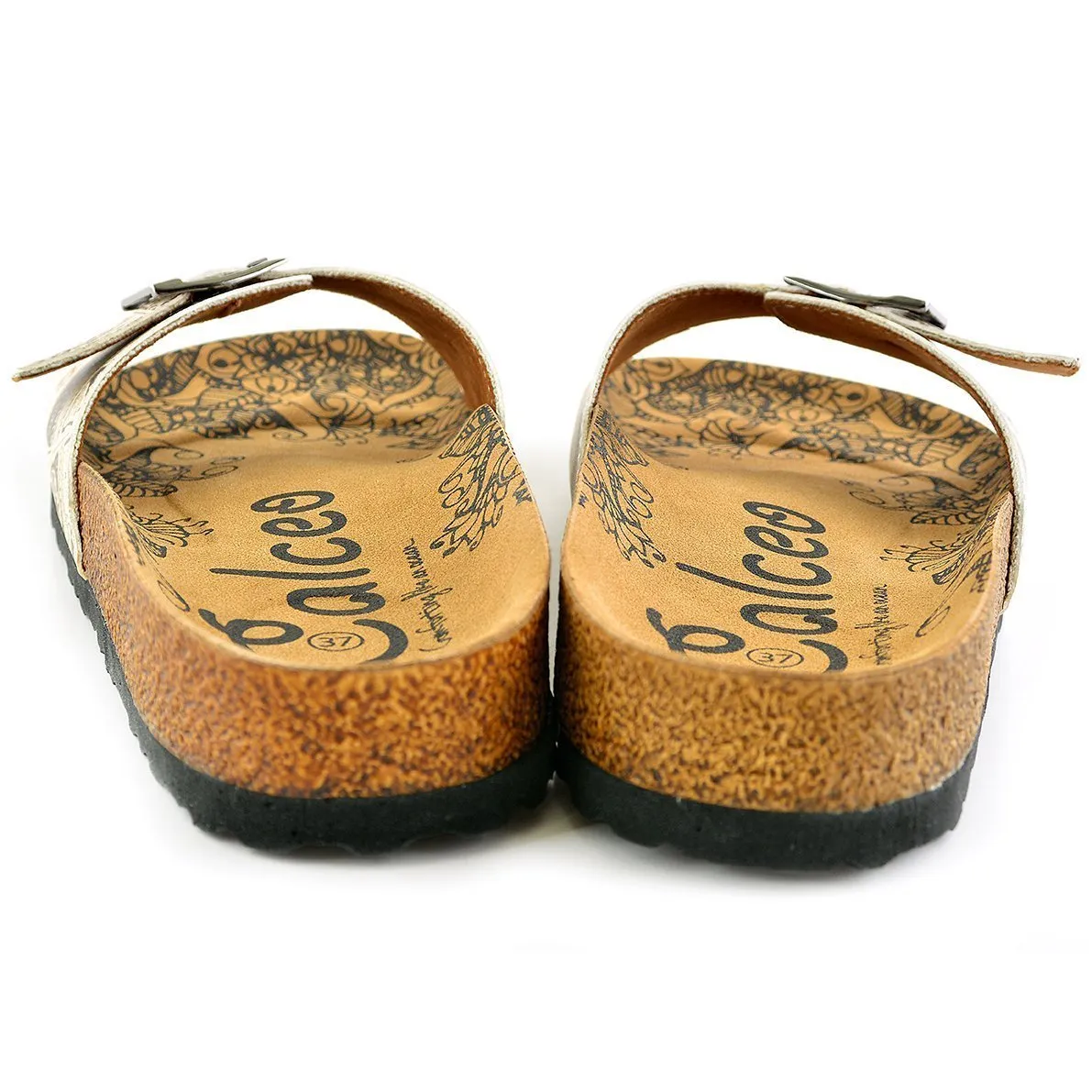 Beige Newspaper Buckle-Accent Sandal CAL905