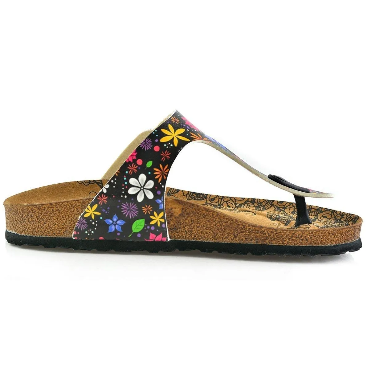 Black & Blue Floral T-Strap Sandal CAL512