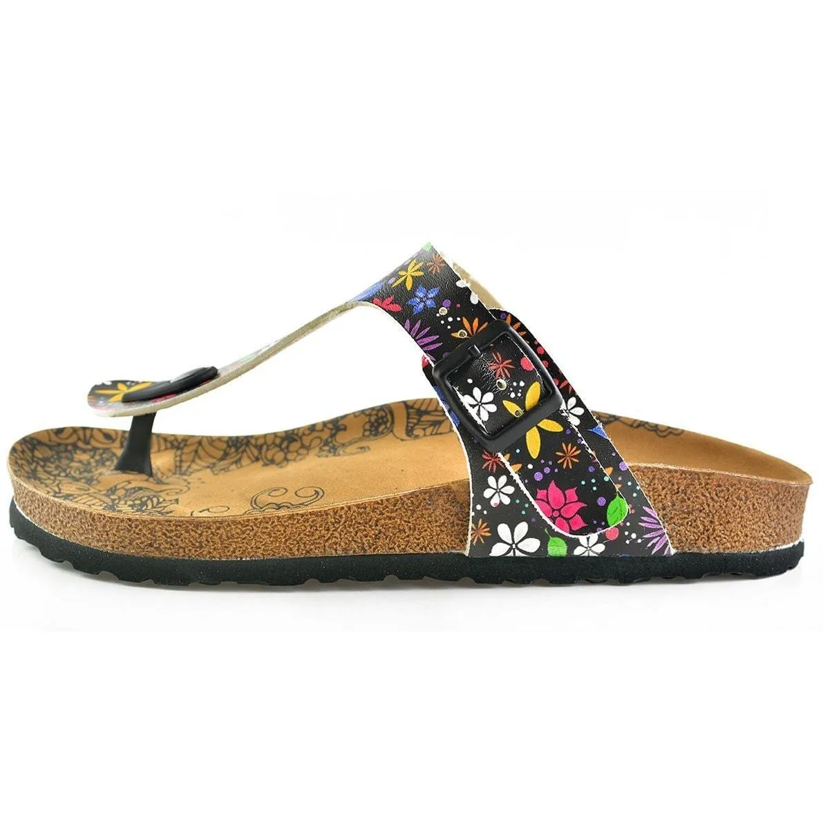 Black & Blue Floral T-Strap Sandal CAL512