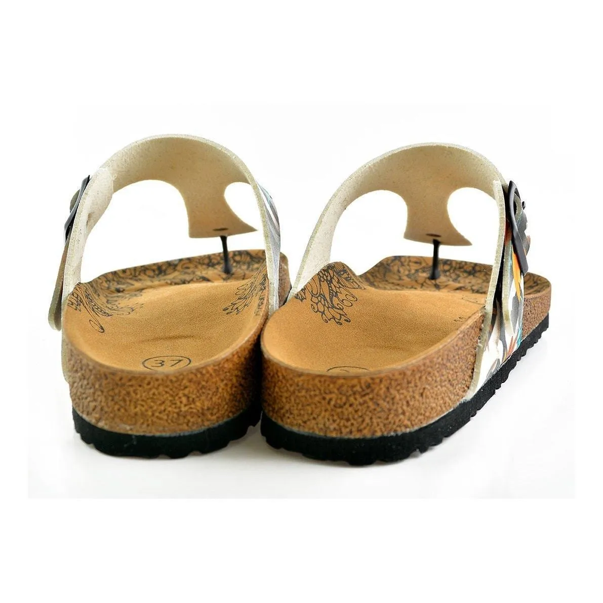 Black & Orange Leaves T-Strap Sandal CAL514