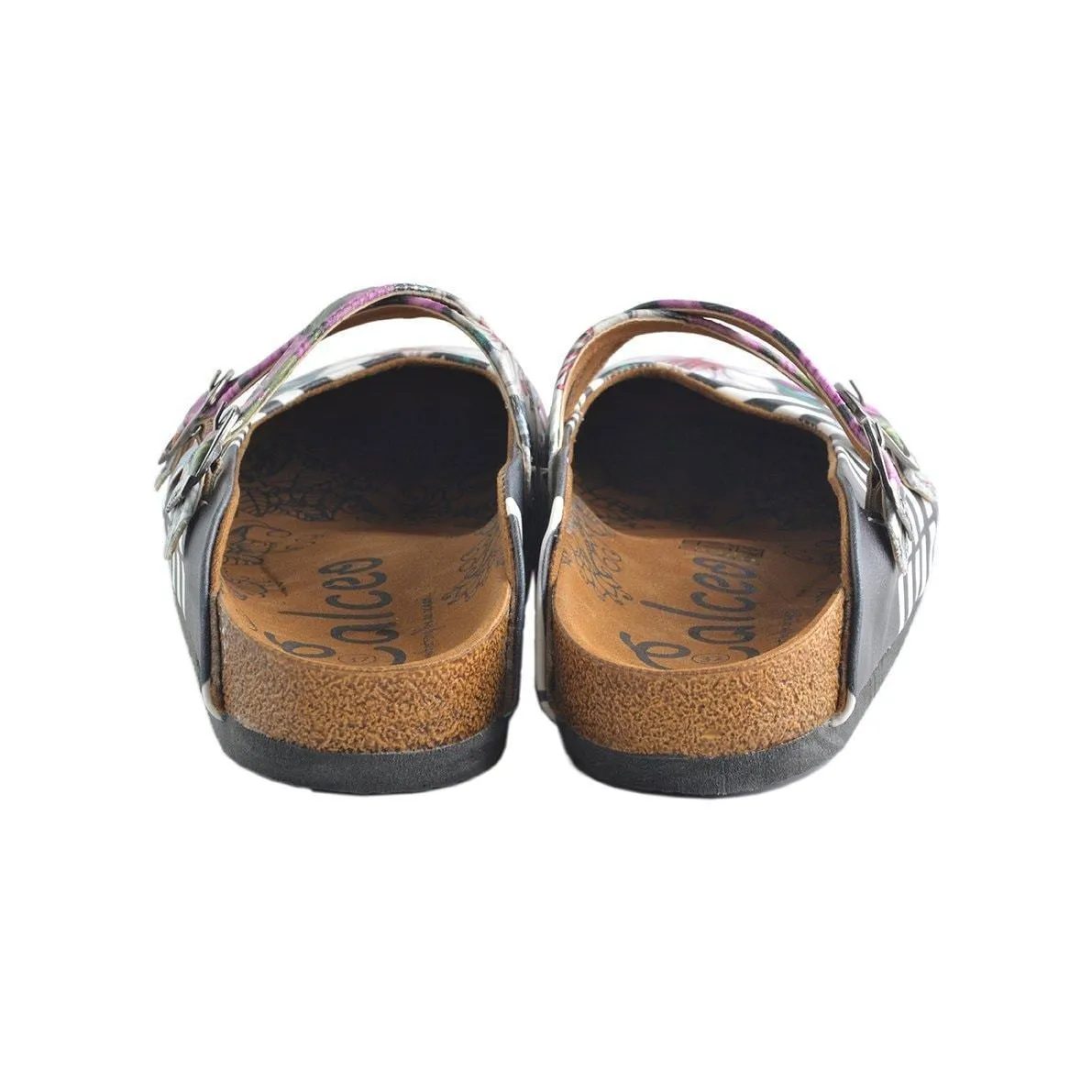 Black & Pink Floral Stripe Clogs WCAL153