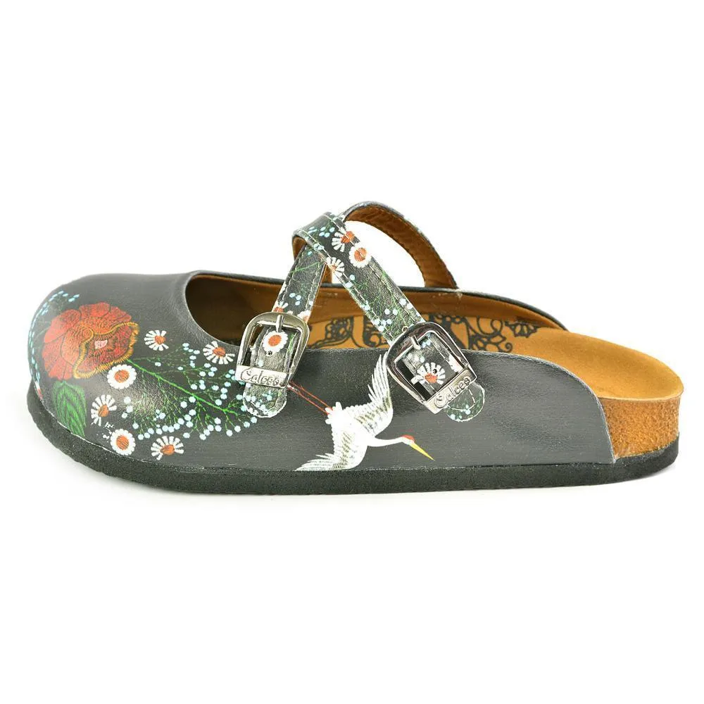 Black & Red Floral Crisscross Clogs WCAL165