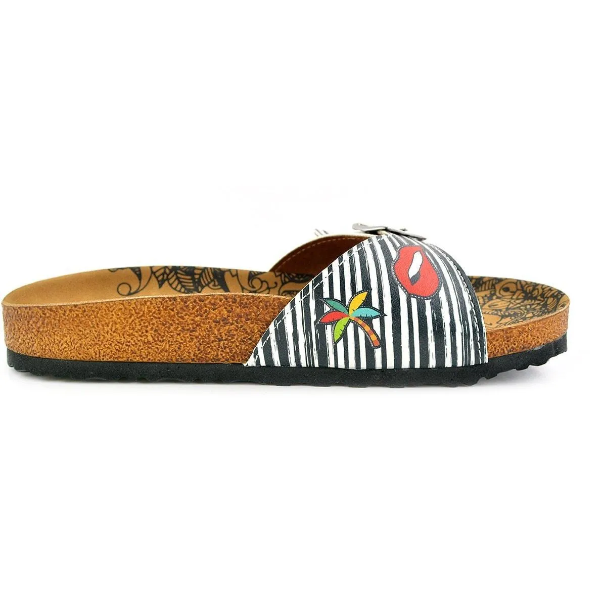 Black & White Lips Buckle-Accent Sandal CAL902