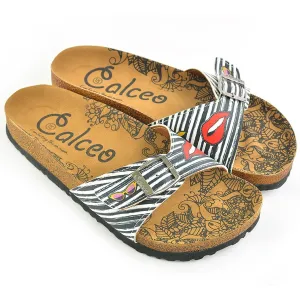 Black & White Lips Buckle-Accent Sandal CAL902