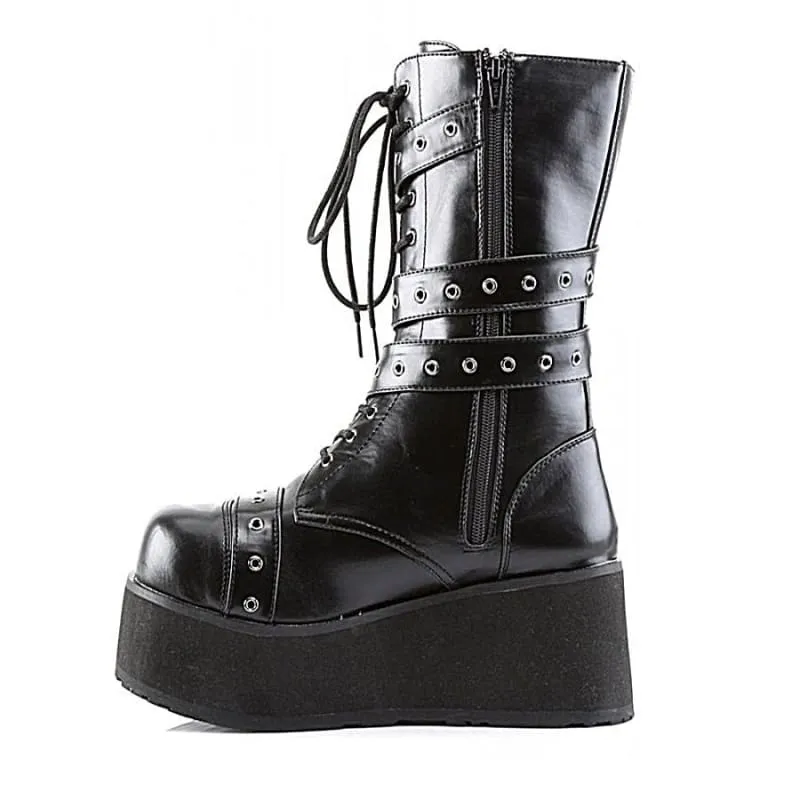 Black Punk Platform High Wedge Lace Up Steampunk Boots