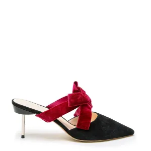 Black Suede Stiletto   Red Velvet Marie Strap