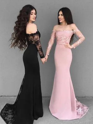 BlackPink Mermaid Long Sleeves Lace Prom Dresses, Lace Mermaid Bridesmaid Dresses, Formal Dresses, BD2303129