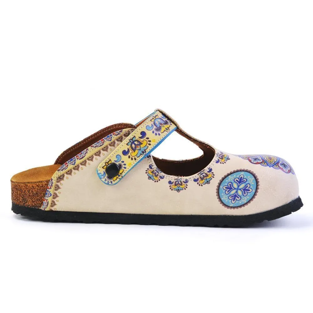 Blue & Beige Pattern Clogs CAL1503