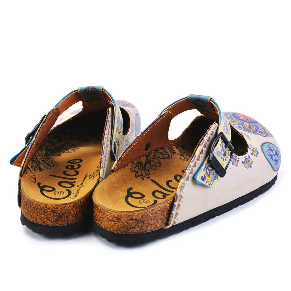 Blue & Beige Pattern Clogs CAL1503