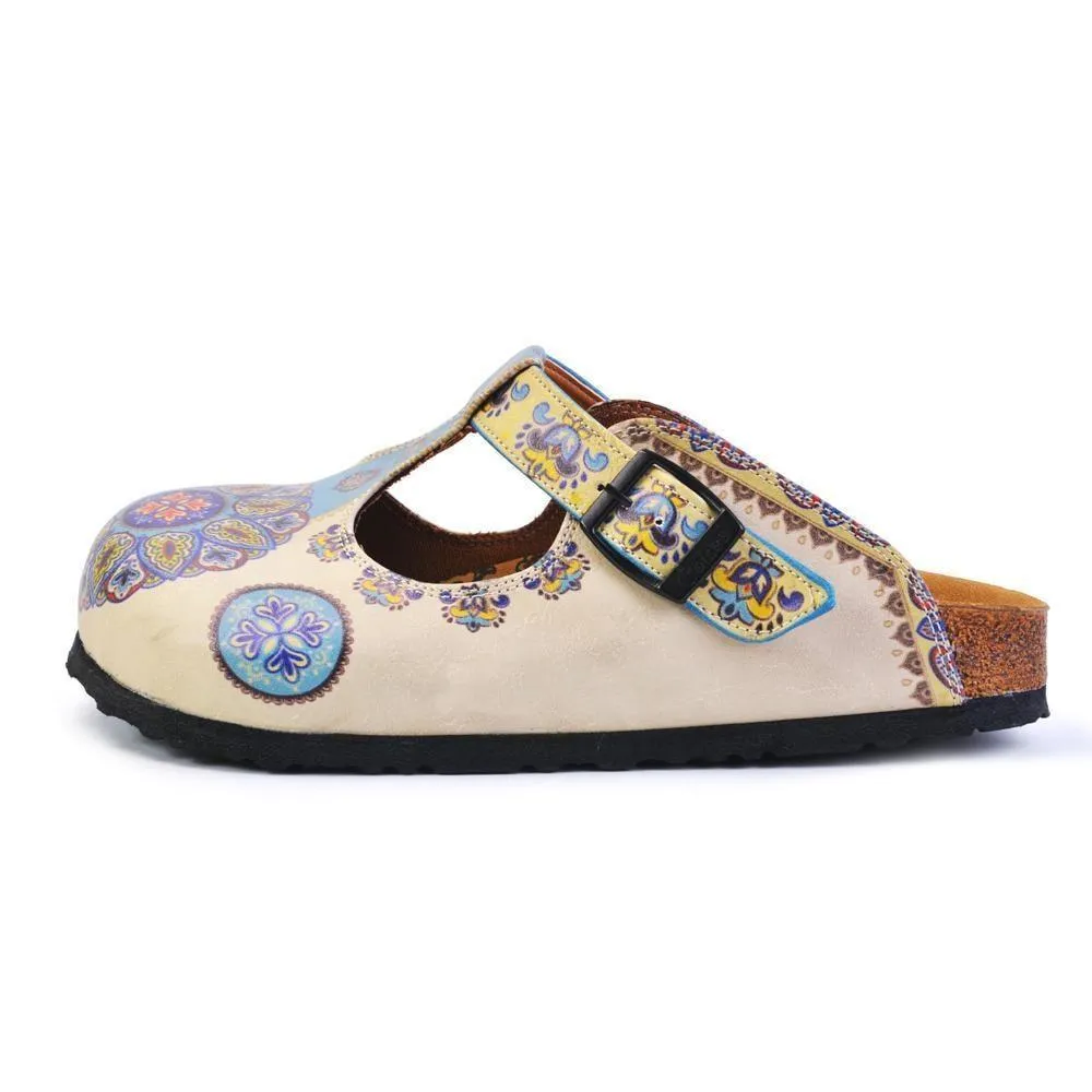 Blue & Beige Pattern Clogs CAL1503