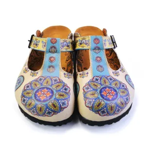 Blue & Beige Pattern Clogs CAL1503
