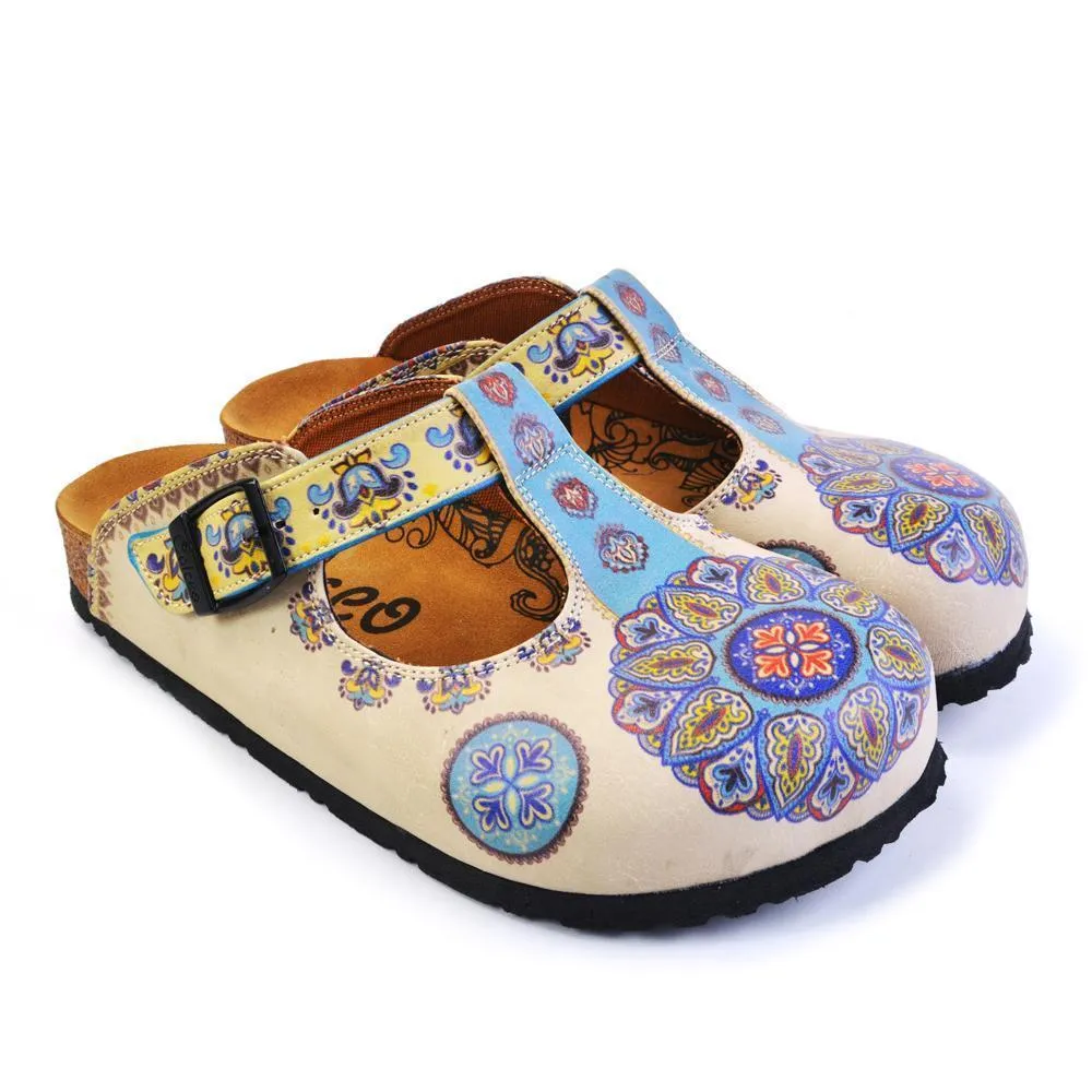 Blue & Beige Pattern Clogs CAL1503