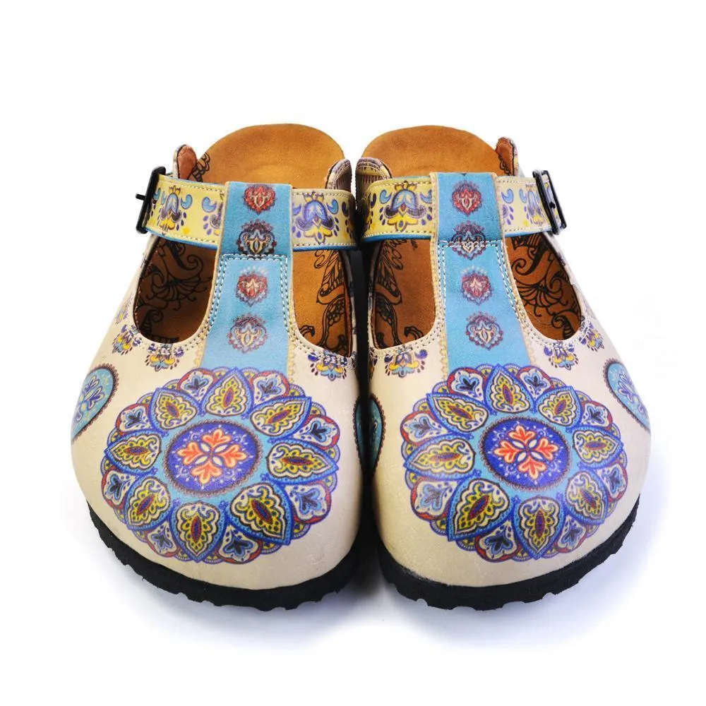 Blue & Beige Pattern Clogs CAL1503