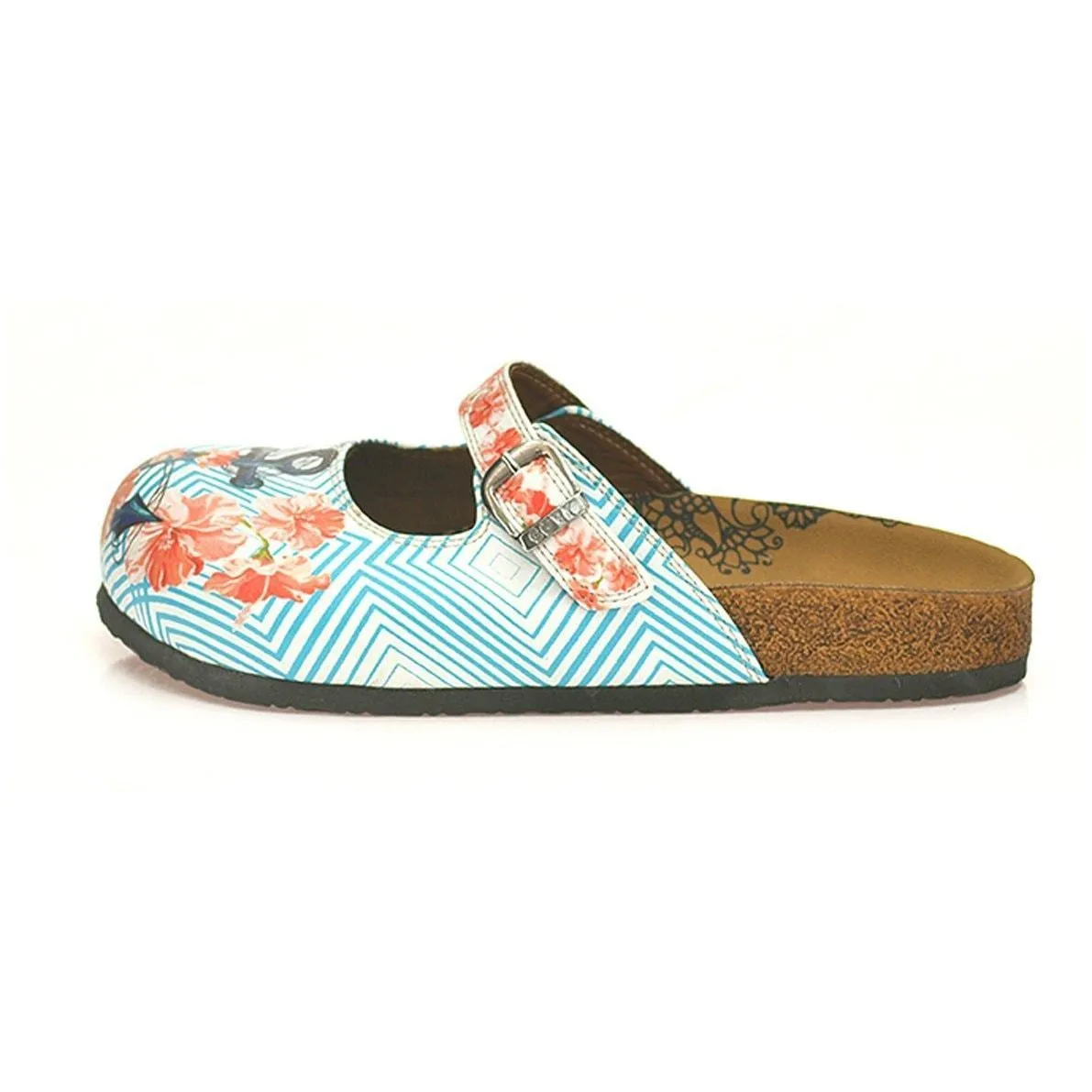 Blue & Coral Floral Anchor Clogs CAL804