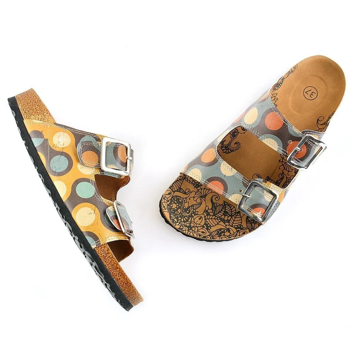 Blue & Orange Dot Two-Strap Buckle Sandal CAL201