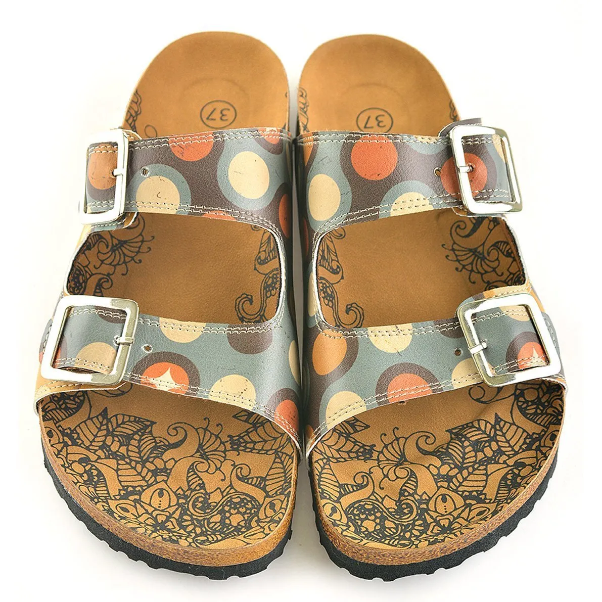 Blue & Orange Dot Two-Strap Buckle Sandal CAL201