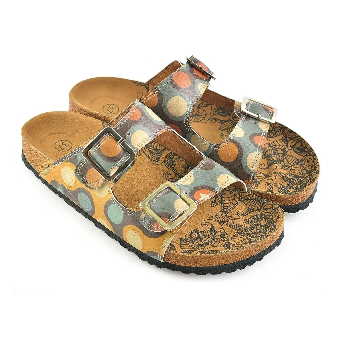 Blue & Orange Dot Two-Strap Buckle Sandal CAL201