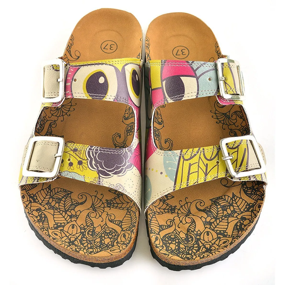 Blue & Pink Owl Two-Strap Buckle Sandal CAL205