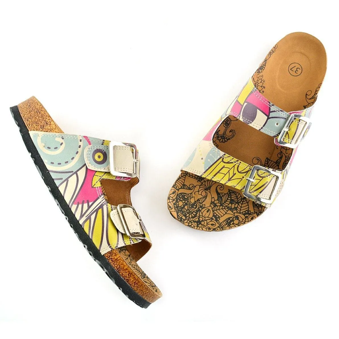 Blue & Pink Owl Two-Strap Buckle Sandal CAL205
