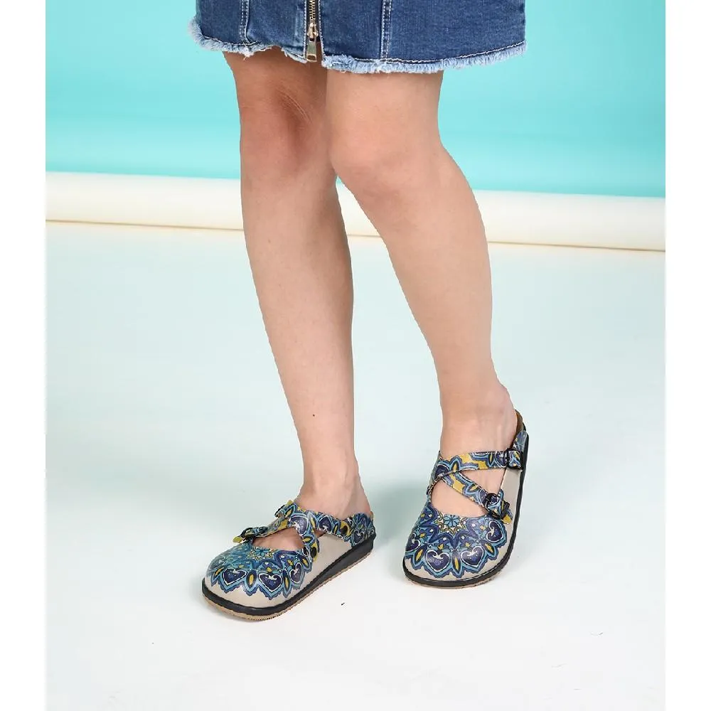 Blue & Yellow Abstract Clogs - GYB101