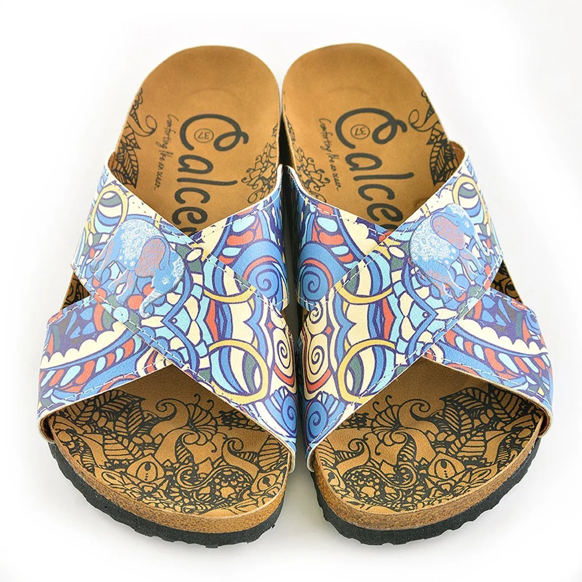 Blue & Yellow Elephant Cross-Strap Sandal CAL1108