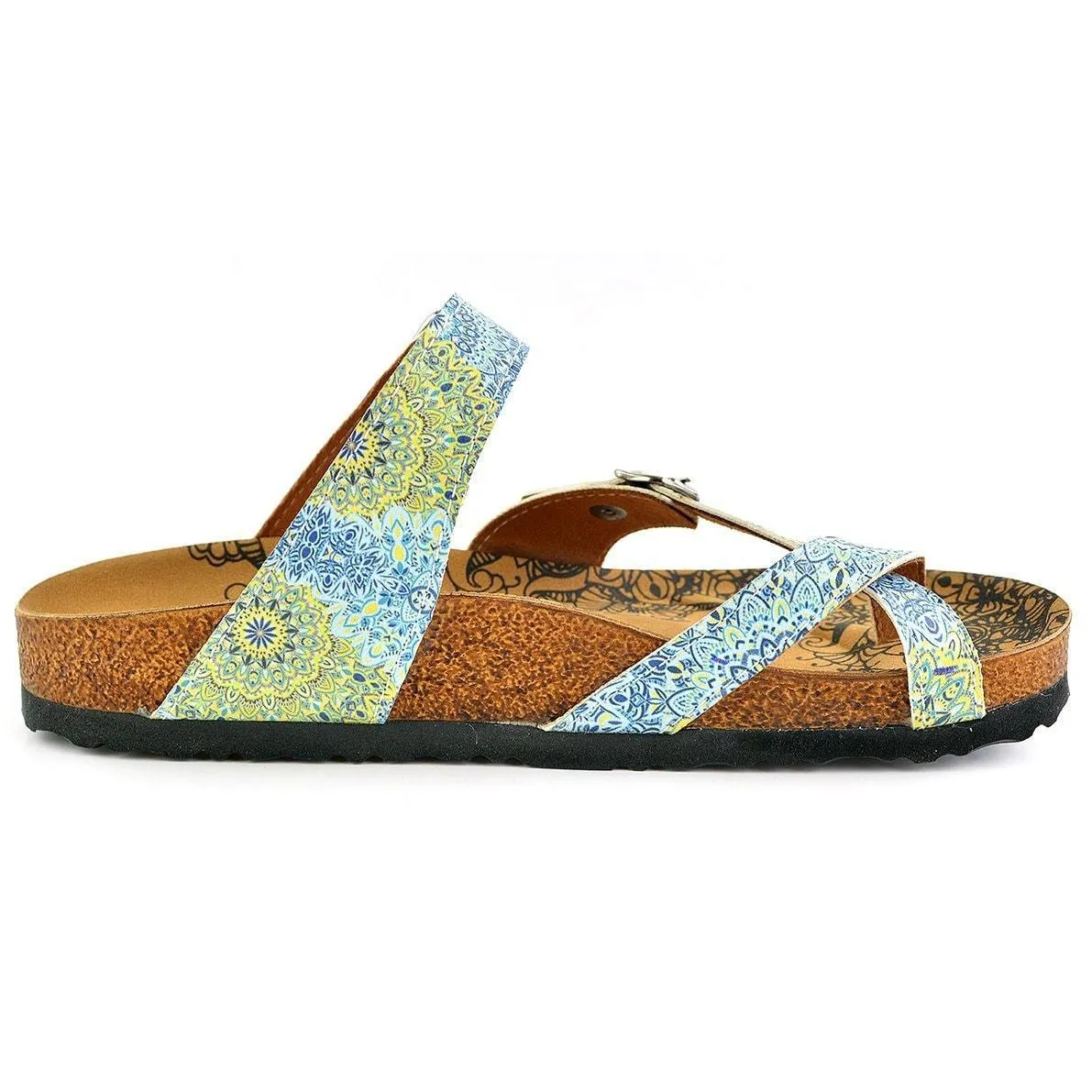 Blue & Yellow Floral Strappy Sandal CAL1005