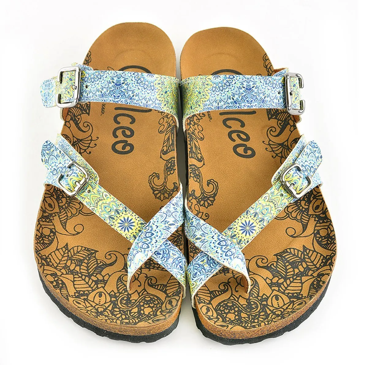 Blue & Yellow Floral Strappy Sandal CAL1005