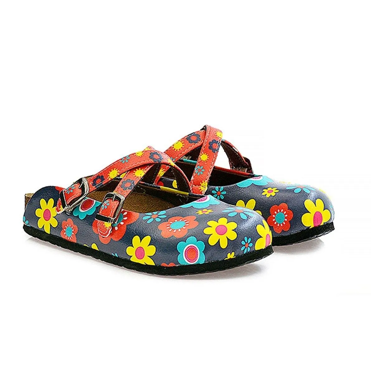Blue Floral Cross-Strap Clogs WCAL129