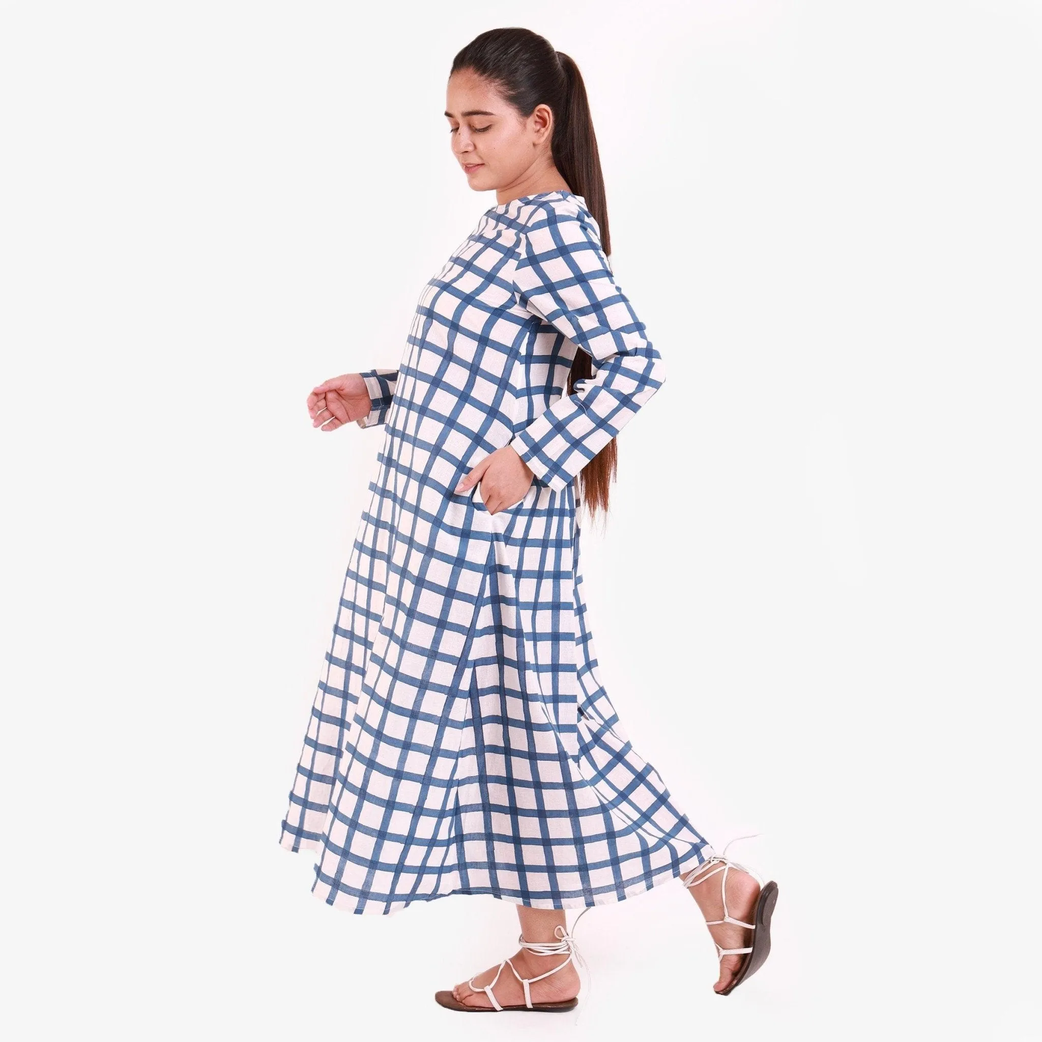 Blue Hand Block Printed Cotton Maxi Dress