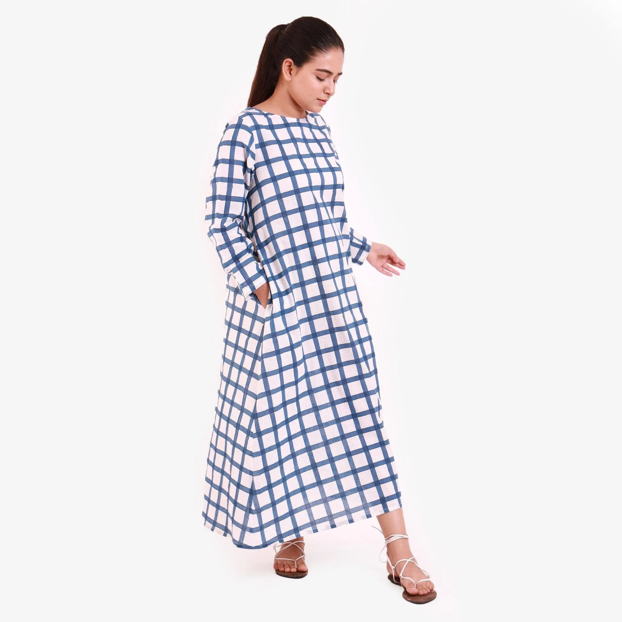 Blue Hand Block Printed Cotton Maxi Dress